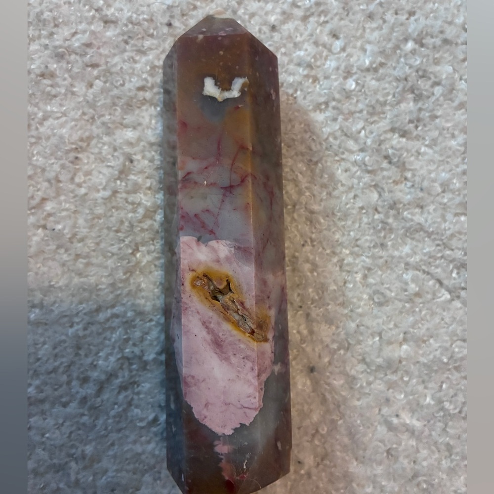 4.5 inch Mookite Jasper Polished Stone Crystal Point- Pink, Gray, Gold Accents